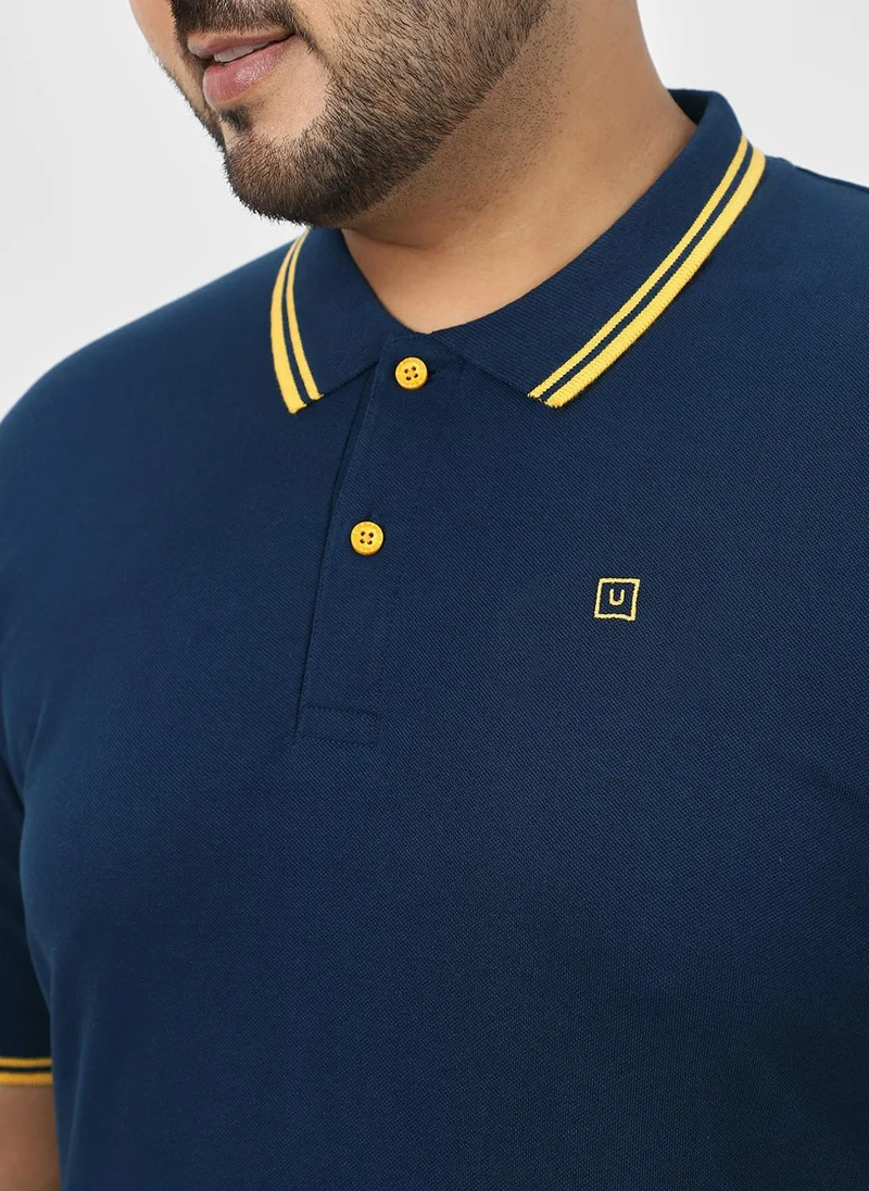 Urbano Fashion  Urbano Plus Men's Navy Blue Solid Regular Fit Polo T-Shirt for Men | Best Price UAE