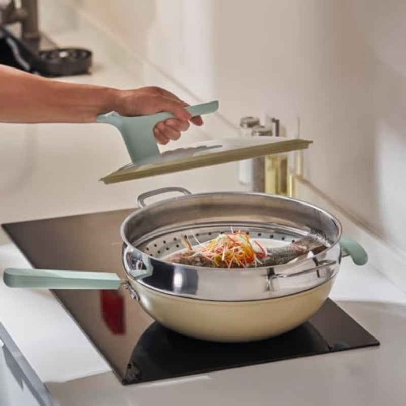 Steamer Insert, Stainless Steel, Steamer Insert Stainless Steel 30cm Stackable Steaming Basket for Pot Vegetable Fish Dumpling Steamer Basket with Handle - Image 5