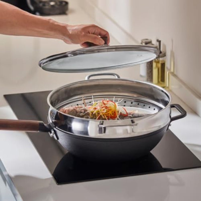 Steamer Insert, Stainless Steel, Steamer Insert Stainless Steel 30cm Stackable Steaming Basket for Pot Vegetable Fish Dumpling Steamer Basket with Handle - Image 4