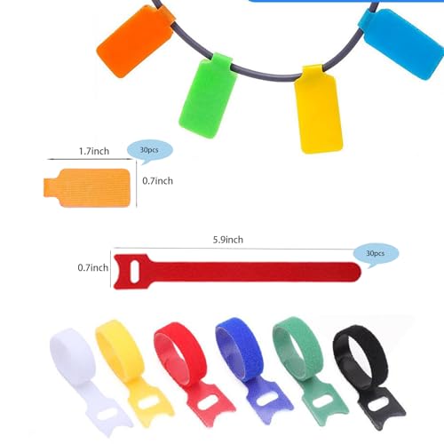 TOPNI 60 Pieces Cable Labels & Reusable Hook and Loop Fastening Ties Set - 30 Pieces Cord or Wire Labels & 30 Pieces Labels for Electronic Cords, Home & Office Cord Management - Image 2