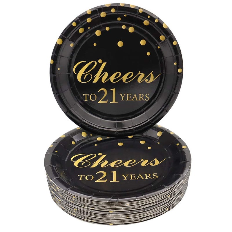 Pandecor 21st Birthday Party Supplies50 PCS Cheers to 21 Years Disposable 7 Inch Paper Plates Dessert Plates for 21 Years Anniversary Party