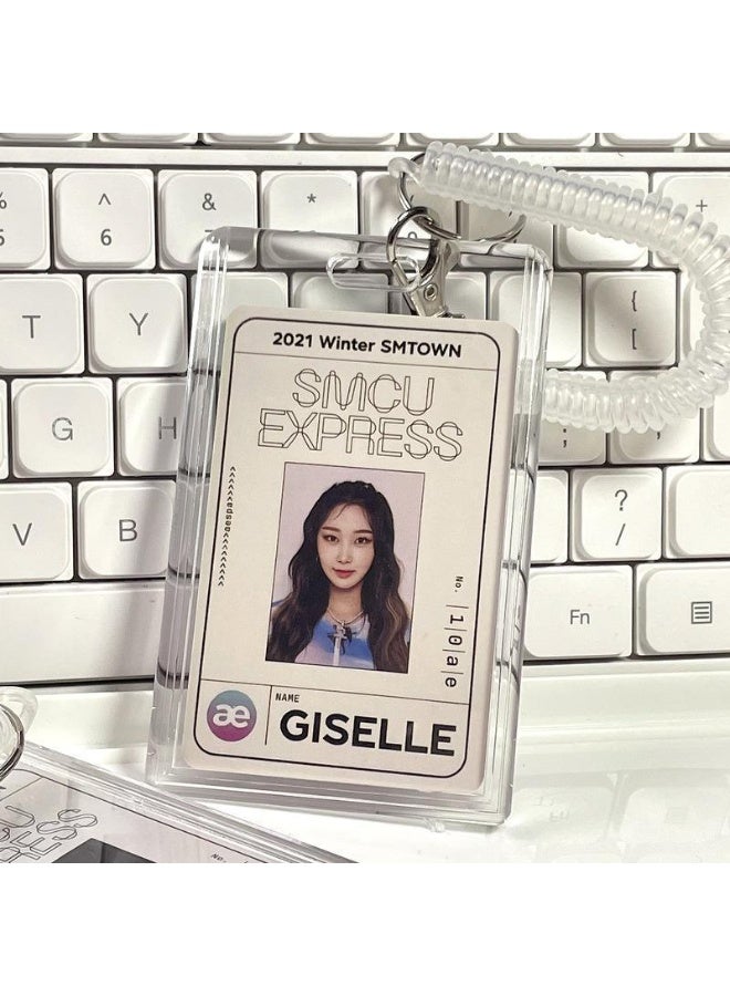 NIBEMINENT 1 - Piece Acrylic transparent Kpop Photo Card Holder Pendant Key Chain ID Badge Holder ID Card Holder Photo Card Protector for School ID Office ID Access Card for Women Girls