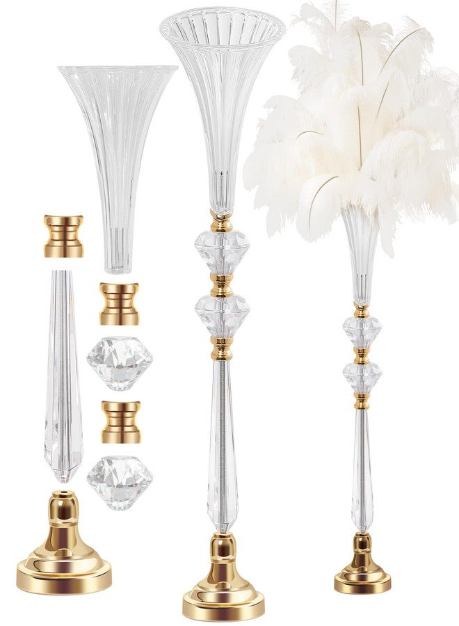 VIJIV Tall Crystal Acrylic Flower Vases for Centerpieces, 26.2" Large Clear Decorative Trumpet Vases, Wedding Flower Stand with Ribbed, Table/Floor Vase for Bridal Showers & Dining Room, Home Décor - Image 1