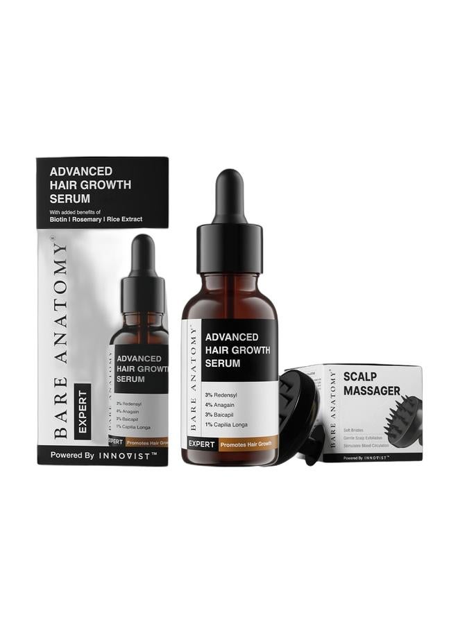 BARE ANATOMY Advanced Hair Growth Serum 30ml & Hair Scalp Massager Brush for Men & Women | Soft Silicon Bristles for Scalp Exfoliation Treatment | Cleans Flake & Product Buildup | Stimulates Scalp Circulation | All Hair & Scalp Types Bundle - Image 1