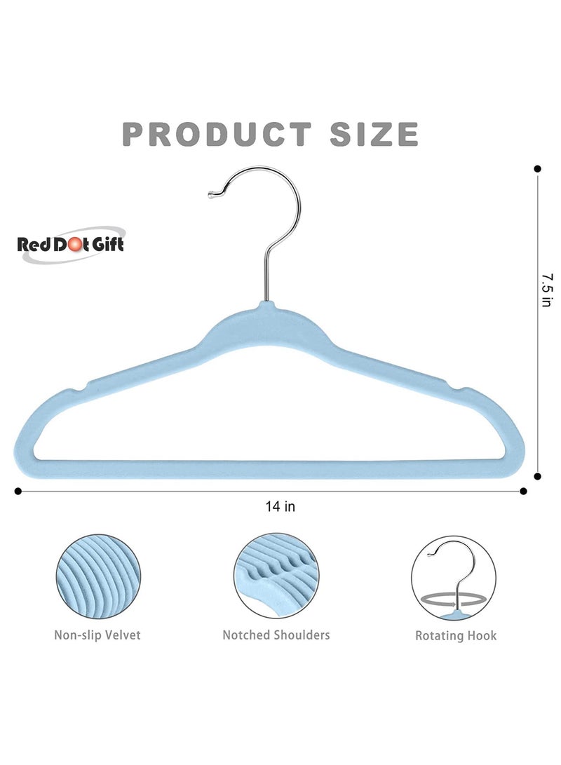 Red Dot Gift 30-Pack Blue Velvet Kids Hangers - (35cm / 14 Inch) Premium Childrens Hangers for Closet, Ultra-Thin Cute Hangers Kids Clothes Hanger, Small Hangers for Kids Clothes  - Image 2