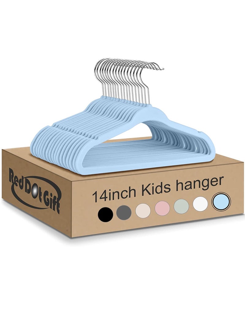 Red Dot Gift 30-Pack Blue Velvet Kids Hangers - (35cm / 14 Inch) Premium Childrens Hangers for Closet, Ultra-Thin Cute Hangers Kids Clothes Hanger, Small Hangers for Kids Clothes  - Image 1