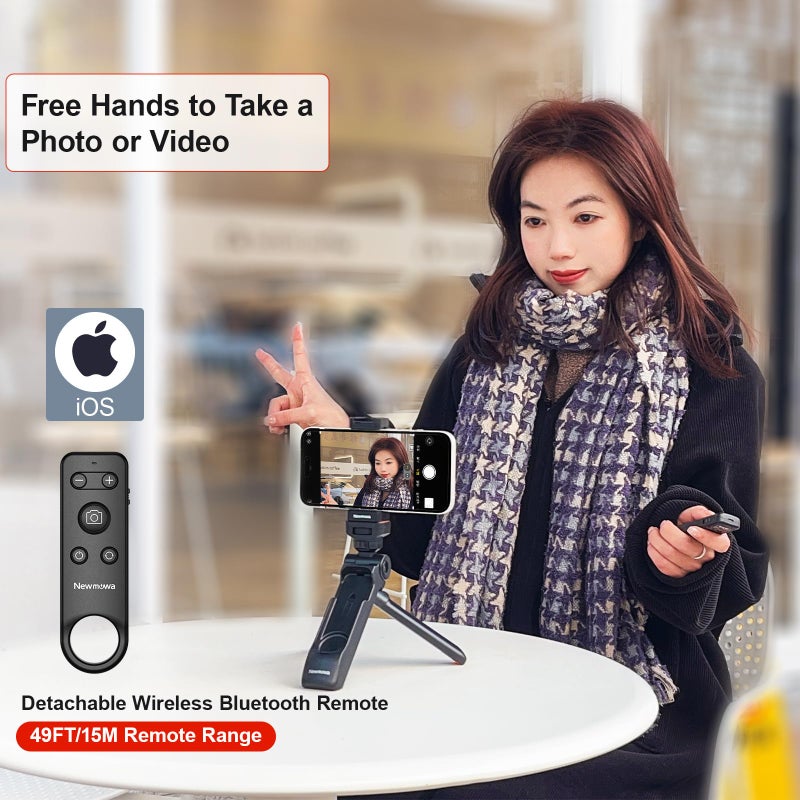 Newmowa Phone Remote Shutter Tripod, Foldable Tripod with Detachable Wireless Remote Control for iPhone Video Photo Shooting/Zooming/Lens Switching, Compatible with iPhone 6.7 Inch(iOS 15 Above) - Image 5