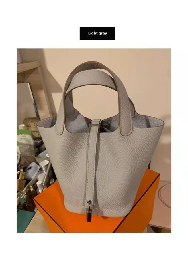 McKendall Arrival Vegetable Basket Bucket Bag Fashionable Shoulder Handbag Top Layer Cowhide Litchi Pattern Togo Leather Genuine Leather Women's Bag - Image 1