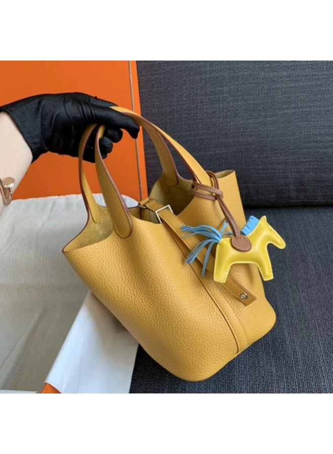 McKendall Arrival Vegetable Basket Bucket Bag Fashionable Shoulder Handbag Top Layer Cowhide Litchi Pattern Togo Leather Genuine Leather Women's Bag - Image 3