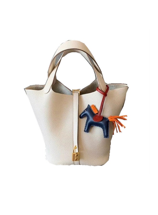 McKendall Arrival Vegetable Basket Bucket Bag Fashionable Shoulder Handbag Top Layer Cowhide Litchi Pattern Togo Leather Genuine Leather Women's Bag - Image 5