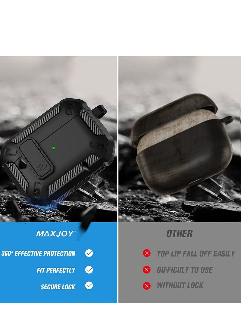 AirPods Pro 2nd Generation Rugged Case Cover – Shockproof Protective Hard Shell with Lock & Keychain | Compatible with Apple AirPods Pro 2 (2022) | Anti-Drop, Dustproof, Wireless Charging Friendly – Black
