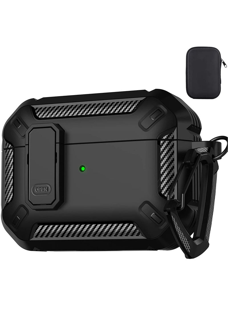 Generic for AirPods Pro 2nd Generation Case Cover 2022, AirPods Pro 2 Protective Case with Lock Gen 2 Military Hard Rugged Shockproof Cover with Keychain Compatible with Apple Airpods Pro 2, Black  - Image 2