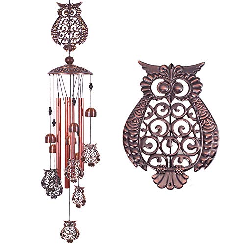 xxschy Owl Wind Chimes Outdoor Indoor Decor -with 4 Aluminum Tubes 6 Bells 7 Owls 37Inch Waterproof Mobile Romantic Wind Catcher Owl Windchimes for Home, Xmas Mom Gifts, Balcony, Festival, Garden Decoration - Image 1