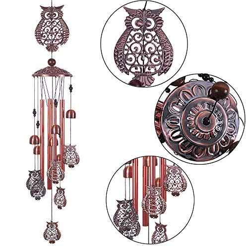 xxschy Owl Wind Chimes Outdoor Indoor Decor -with 4 Aluminum Tubes 6 Bells 7 Owls 37Inch Waterproof Mobile Romantic Wind Catcher Owl Windchimes for Home, Xmas Mom Gifts, Balcony, Festival, Garden Decoration - Image 2