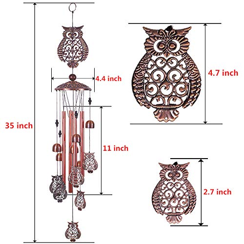 xxschy Owl Wind Chimes Outdoor Indoor Decor -with 4 Aluminum Tubes 6 Bells 7 Owls 37Inch Waterproof Mobile Romantic Wind Catcher Owl Windchimes for Home, Xmas Mom Gifts, Balcony, Festival, Garden Decoration - Image 3
