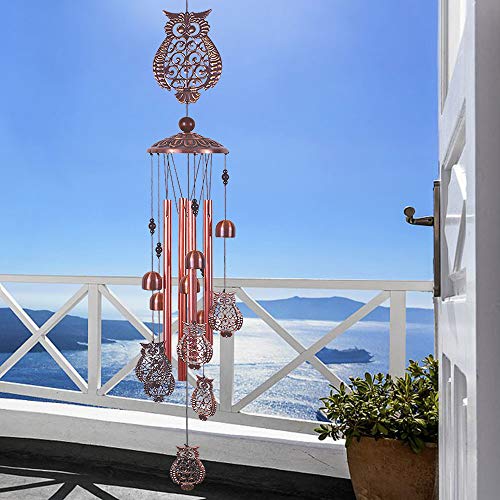 xxschy Owl Wind Chimes Outdoor Indoor Decor -with 4 Aluminum Tubes 6 Bells 7 Owls 37Inch Waterproof Mobile Romantic Wind Catcher Owl Windchimes for Home, Xmas Mom Gifts, Balcony, Festival, Garden Decoration - Image 5