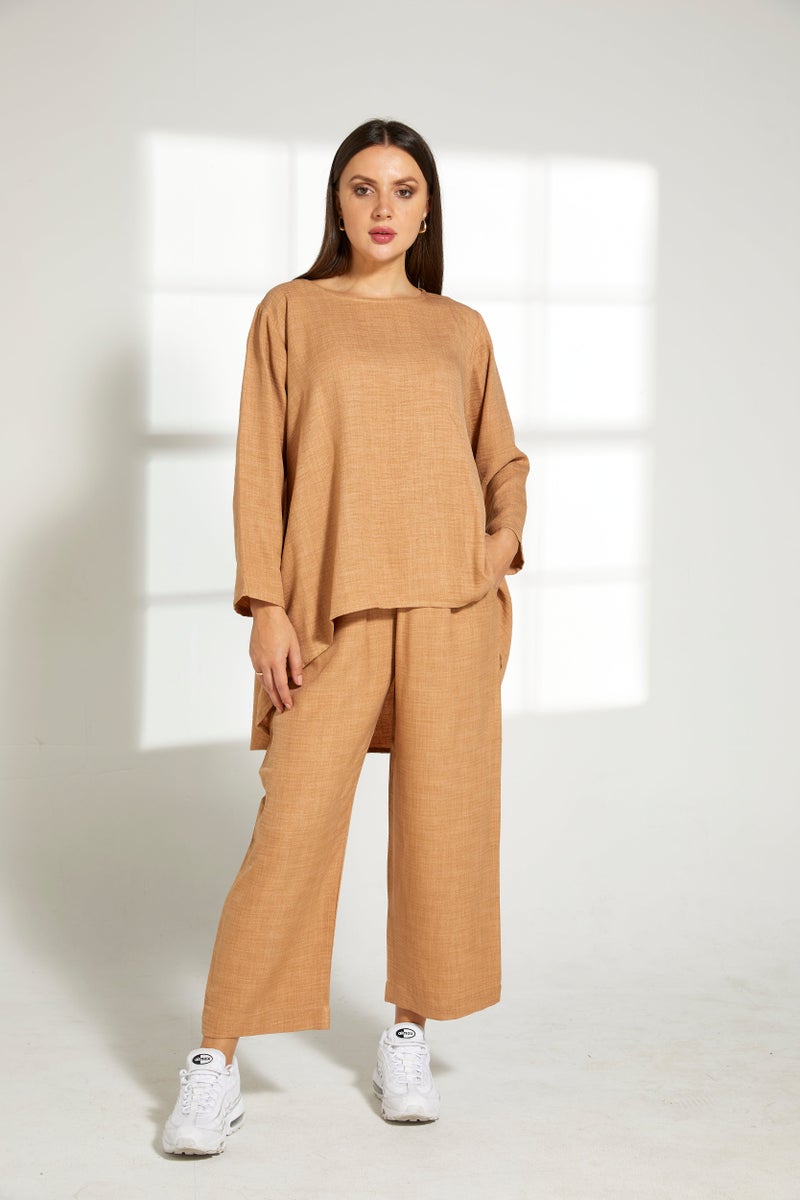 Moistreet Asymmetric Boat Neck Top & Pants Set - Image 1
