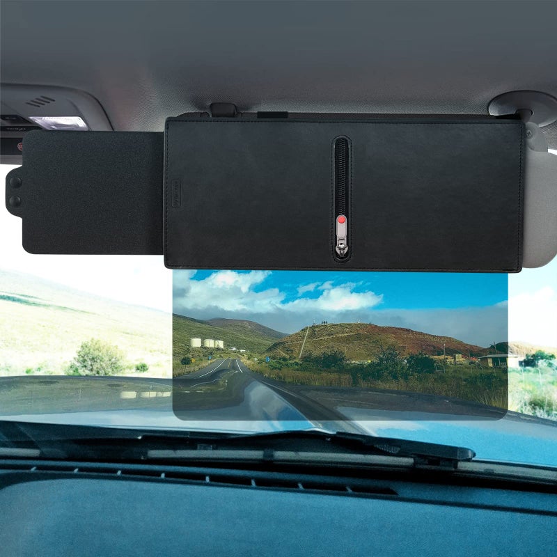 Veharvim Polarized Sun Visor for Car with Zipper Slider, Upgraded UV400 Car Sun Visor Extension with PC Lens and Side Sunshade,Anti-Glare Car Visor for Safe Driving,UV-Filtering/Protection
