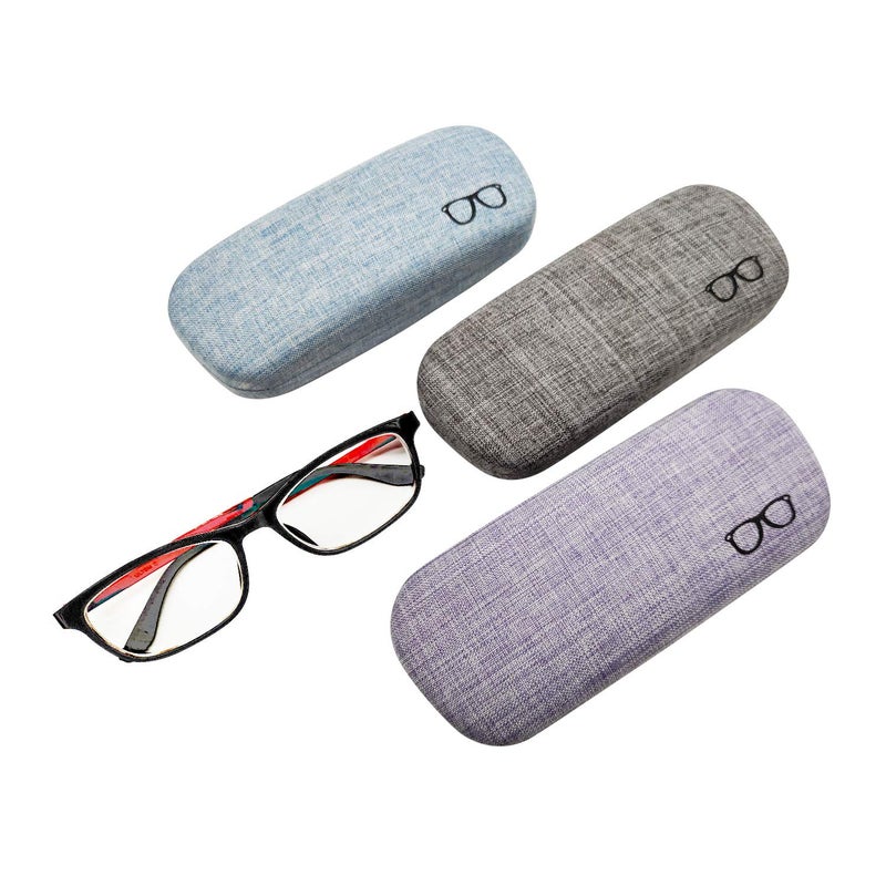 HSYMQ HSYMQ 3Pack Hard Shell Eyeglasses Case Protector Linen Fabrics Large Glasses Case Concise  - Image 2