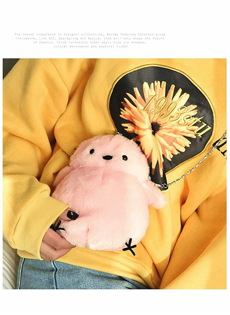 Excefore - Women Cute Plush Crossbody Bag, Cute Chick Purse Crossbody Fluffy Fur Coin Wallet Chain Pouch, Chic Small Shoulder Purse Cell Phone Wallet for Girls (Pink) - Image 1