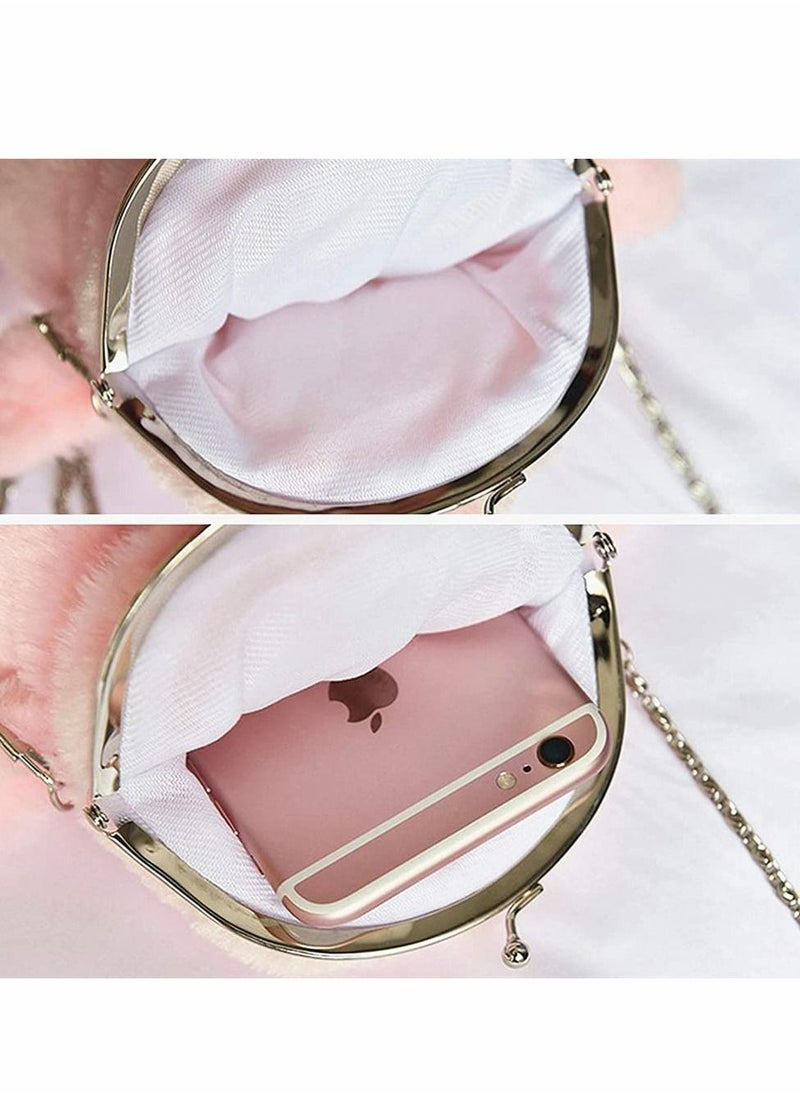 Excefore - Women Cute Plush Crossbody Bag, Cute Chick Purse Crossbody Fluffy Fur Coin Wallet Chain Pouch, Chic Small Shoulder Purse Cell Phone Wallet for Girls (Pink) - Image 1