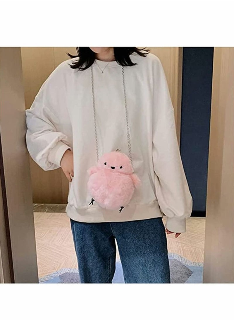 Excefore - Women Cute Plush Crossbody Bag, Cute Chick Purse Crossbody Fluffy Fur Coin Wallet Chain Pouch, Chic Small Shoulder Purse Cell Phone Wallet for Girls (Pink) - Image 1