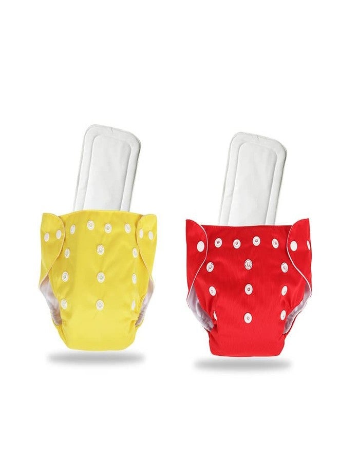 First Trend Cloth Diaper- Reusable, Washable and Adjustable Snap Buttons Cloth Diaper For Babies (0-36 Months Newborn) With Wet-Free Insert Pads (Set of 2) (Yellow,Red) - Image 1