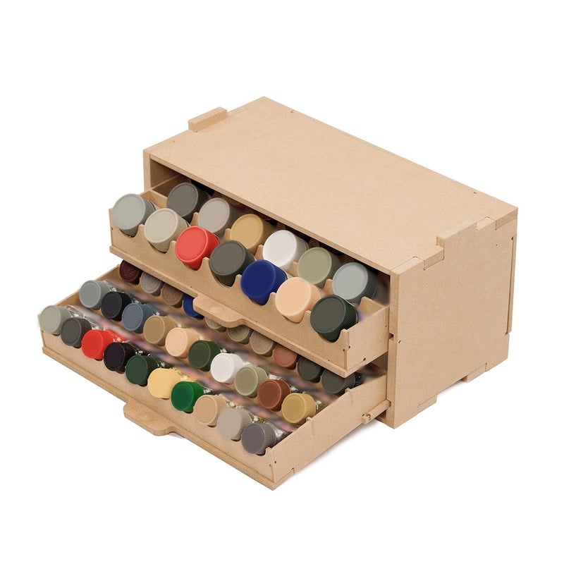 Bucasso Plastic Model Paint Rack Organizer for 50 Paints PullOut Storage With MDF Material Model Tools Suitable for 10ml TamiyaMrHobby and Miniature Paint Set GK8