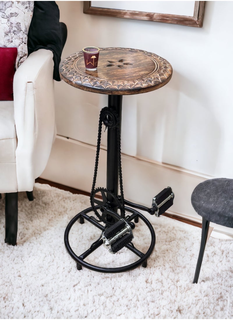 Wooden Twist - Industrial Bar Stool Vintage Coffee Kitchen Dining Island Chair with Bike Pedal Footrest - Extra Tall Seating - Image 1