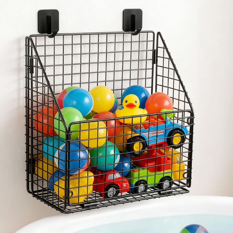 Greentainer Foldable Bath Toy Storage Basket, Collapsible Metal Bathtub Shower Toy Organizer, Wall Mounted Hanging Shower Basket, Bath Toy Holder For Bathtub for Easy Access and Sorting Toys/Clothes/Toiletries - Image 1