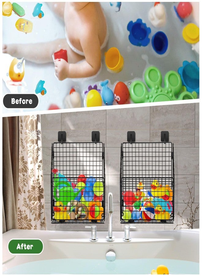 Greentainer Foldable Bath Toy Storage Basket, Collapsible Metal Bathtub Shower Toy Organizer, Wall Mounted Hanging Shower Basket, Bath Toy Holder For Bathtub for Easy Access and Sorting Toys/Clothes/Toiletries - Image 3