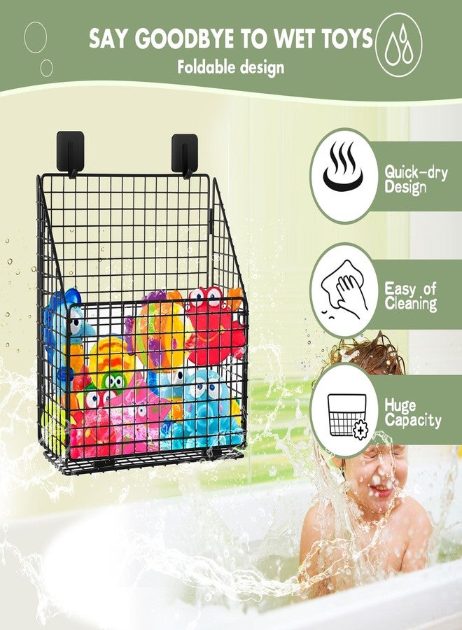 Greentainer Foldable Bath Toy Storage Basket, Collapsible Metal Bathtub Shower Toy Organizer, Wall Mounted Hanging Shower Basket, Bath Toy Holder For Bathtub for Easy Access and Sorting Toys/Clothes/Toiletries - Image 4