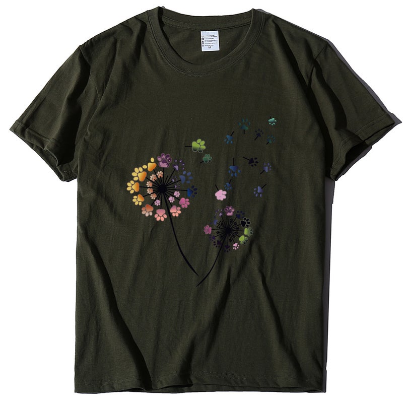 2020 Spring Women's T-Shirt Dog Claw Dandelion Print Pattern Women's T-Shirt 10170 - Image 1