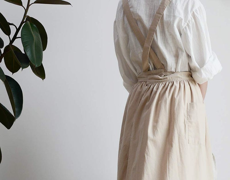 losofar Cotton Pleated Apron Retro Waterdrop Proof Garden Cleaning Pinafore Dress (Wheat  103cmx86cm) - Image 3