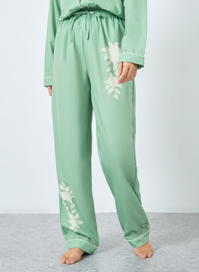Styli Placement Floral Button Through Shirt and Pyjama Set - Image 5