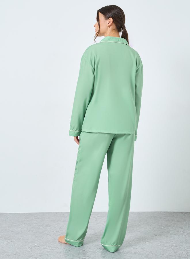 Styli Placement Floral Button Through Shirt and Pyjama Set - Image 4