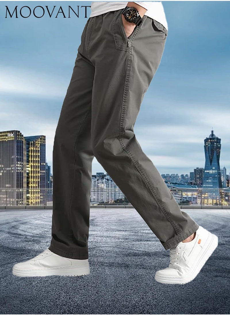 Moovant Men's Casual Pants, Thin Slacks Elastic Waist Relaxed Plus Cargo Pants, Plus Size Cotton Loose Straight Long Pants  - Image 1