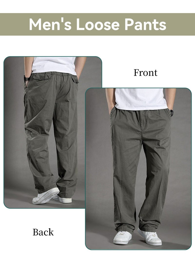 Moovant Men's Casual Pants, Thin Slacks Elastic Waist Relaxed Plus Cargo Pants, Plus Size Cotton Loose Straight Long Pants  - Image 3
