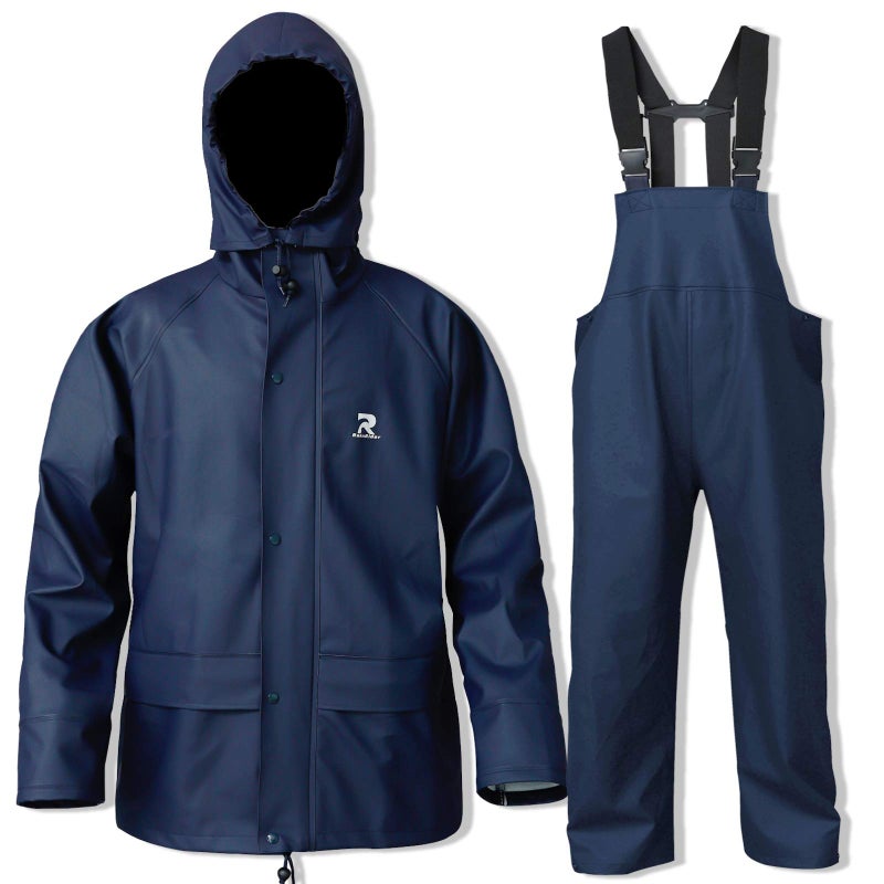 Rain Suits for Men Waterproof Rain Jacket Coat Pants Heavy Duty Women Fishing Rain Gear Workwear Navy XLarge