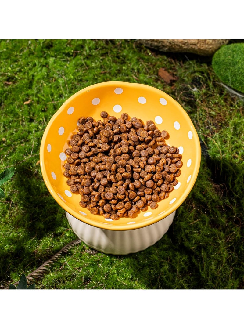 Mushroom Raised Cat Bowl, Cute Polka Dot Ceramic High Feet To Protect The Cervical Vertebrae And Prevent The Cat Bowl From Tipping Over. Cat Food And Water Bowl, For Small Dogs (Yellow) - Image 3