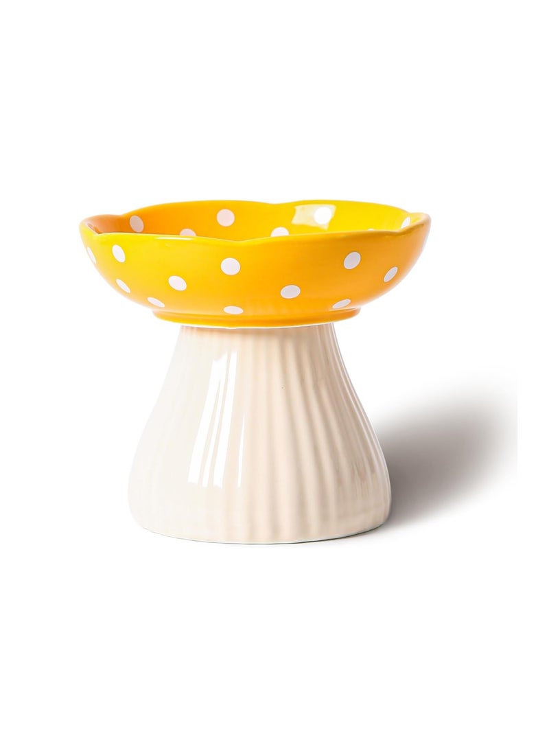 Mushroom Raised Cat Bowl, Cute Polka Dot Ceramic High Feet To Protect The Cervical Vertebrae And Prevent The Cat Bowl From Tipping Over. Cat Food And Water Bowl, For Small Dogs (Yellow) - Image 1
