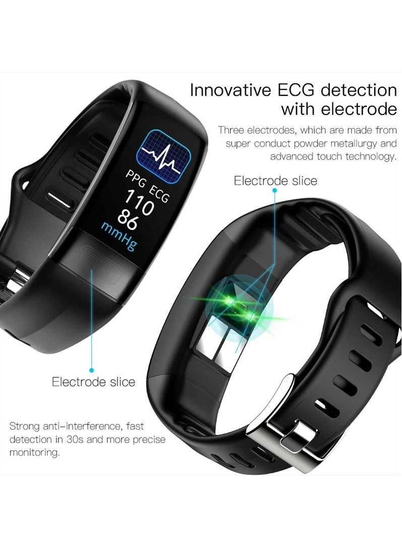 ECG + PPG P11 Plus Smart Wristband Fitness Tracker for Women Men Calorie Blood Pressure Waterproof Sport Smartband Health Smartwatch (Black)  - Image 2