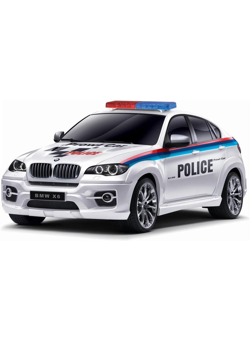 The Toys Home Licensed 1:14 BMW X6 Police RC Car – 4‑Function Remote Control Patrol SUV with Flashing Roof Lights, Head/Tail LEDs & USB‑Rechargeable Battery Pack (AA for Remote) – Window Gift Box – Ages 6+ - Image 1
