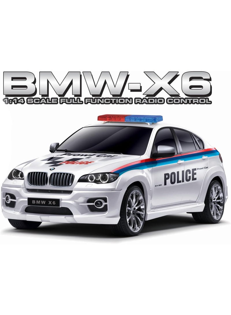 The Toys Home Licensed 1:14 BMW X6 Police RC Car – 4‑Function Remote Control Patrol SUV with Flashing Roof Lights, Head/Tail LEDs & USB‑Rechargeable Battery Pack (AA for Remote) – Window Gift Box – Ages 6+ - Image 2