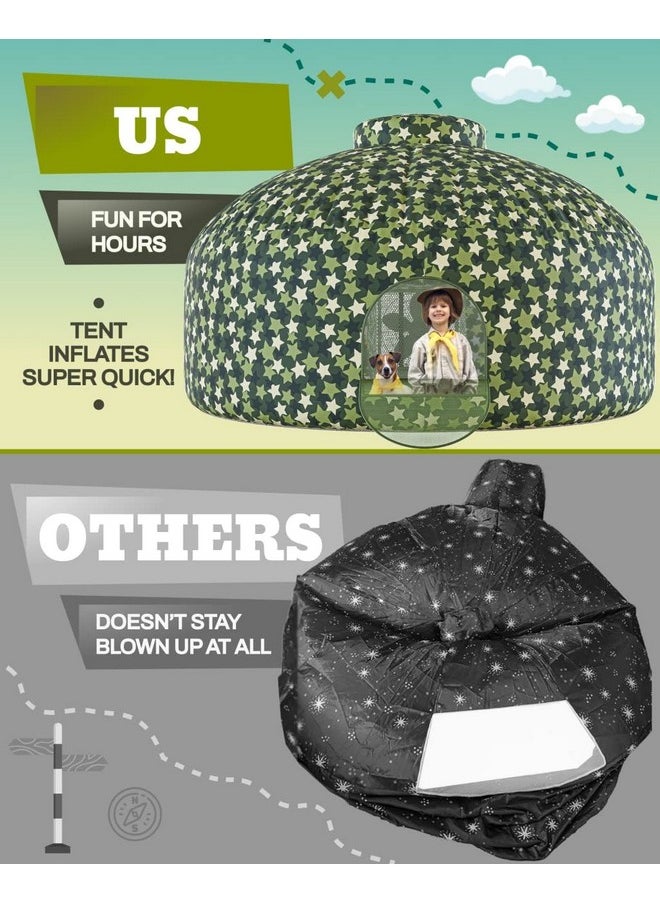Skywin - Inflatable Tent For Kids (Camo Stars), Inflatable Air Tent For Kids Sets Up And Stores Away In Seconds (Fan Not Included) (With Door)  - Image 2