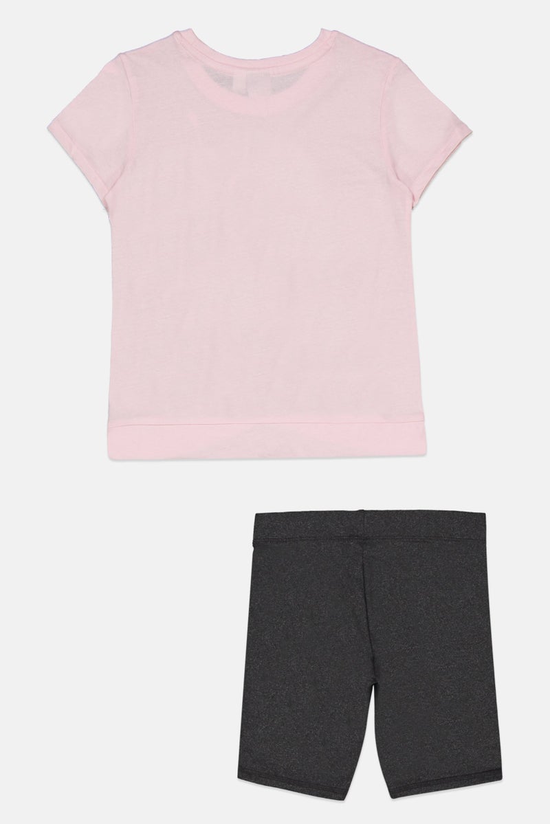 PUMA Kids Girl 2 Pieces Sportswear Fit Brand Logo Jersey Set, Pink/Charcoal - Image 2