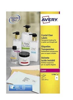 Avery L7784-25 Self-Adhesive Crystal Clear Transparent Labels, 1 Label Per A4 Sheet