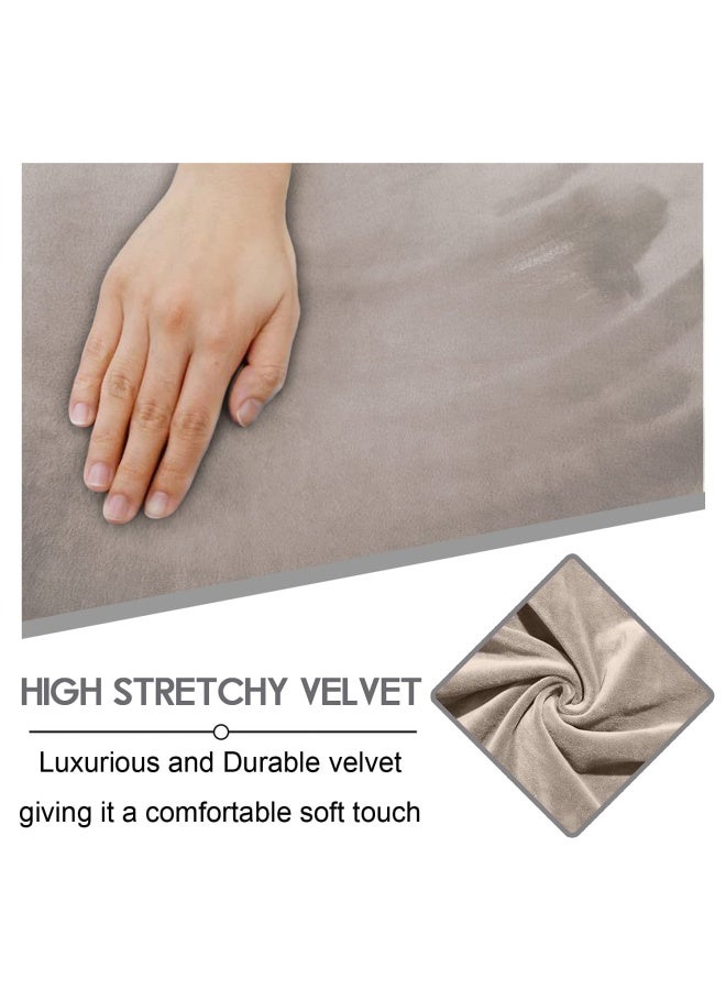 ULTICOR ULTICOR Reclining Love Seat with Middle Console Slipcover 8Piece Velvet Stretch Loveseat Reclining Sofa Covers 2 seat Love seat Recliner Cover Thick Soft Washable Love seat Slipcovers Taupe  - Image 5
