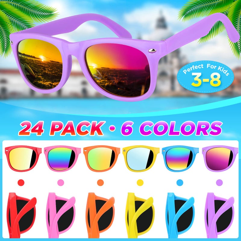 GINMIC Kids sunglasses bulk, Kids Sunglasses Party Favor, 24Pack Neon Sunglasses with UV400 Protection for Kid, Boys and Girls Age 3-8, Goody Bag Favors, Great Gift for Pool, Birthday Party Supplies - Image 3