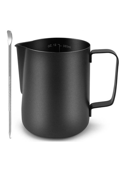 Stainless Steel Milk Frothing Pitcher Espresso Steaming Pitchers, 12OZ/350ML Coffee Milk Frother Cup with Decorating Art Pen for Espresso Machines Latte Art(Matte Black)